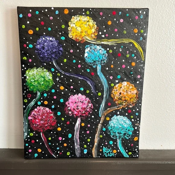 Hand Made Acrylic Flower Painting on 8”x10” Stretched Canvas - Picture 1 of 3